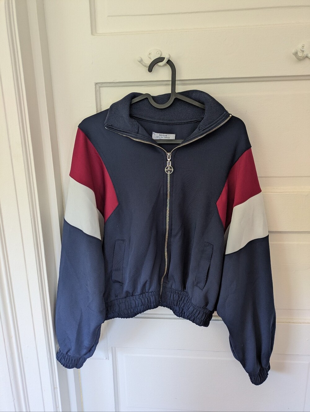 Bershka Navy Bomber Jacket with Red and White Panels